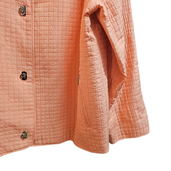 Mel & Lisa Silk Quilted Peach High Collar Jacket Size 16 Metal Twist Buttons - Picture 8 of 10